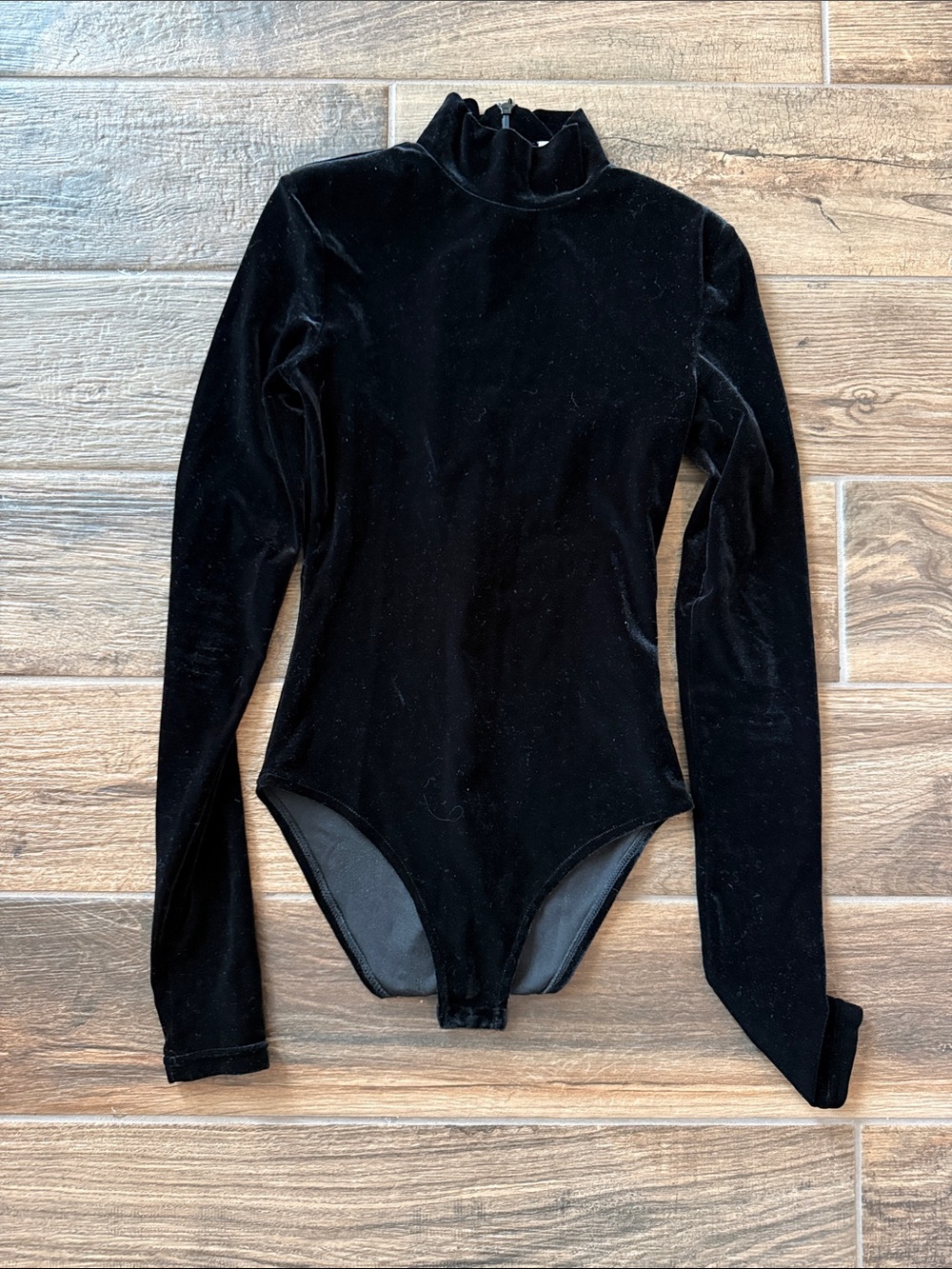 Black Velvet Long Sleeve Mock Neck Bodysuit